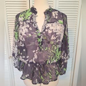 MM couture Miss Me Sheer floral Peplum Top Blouse Small *A1
